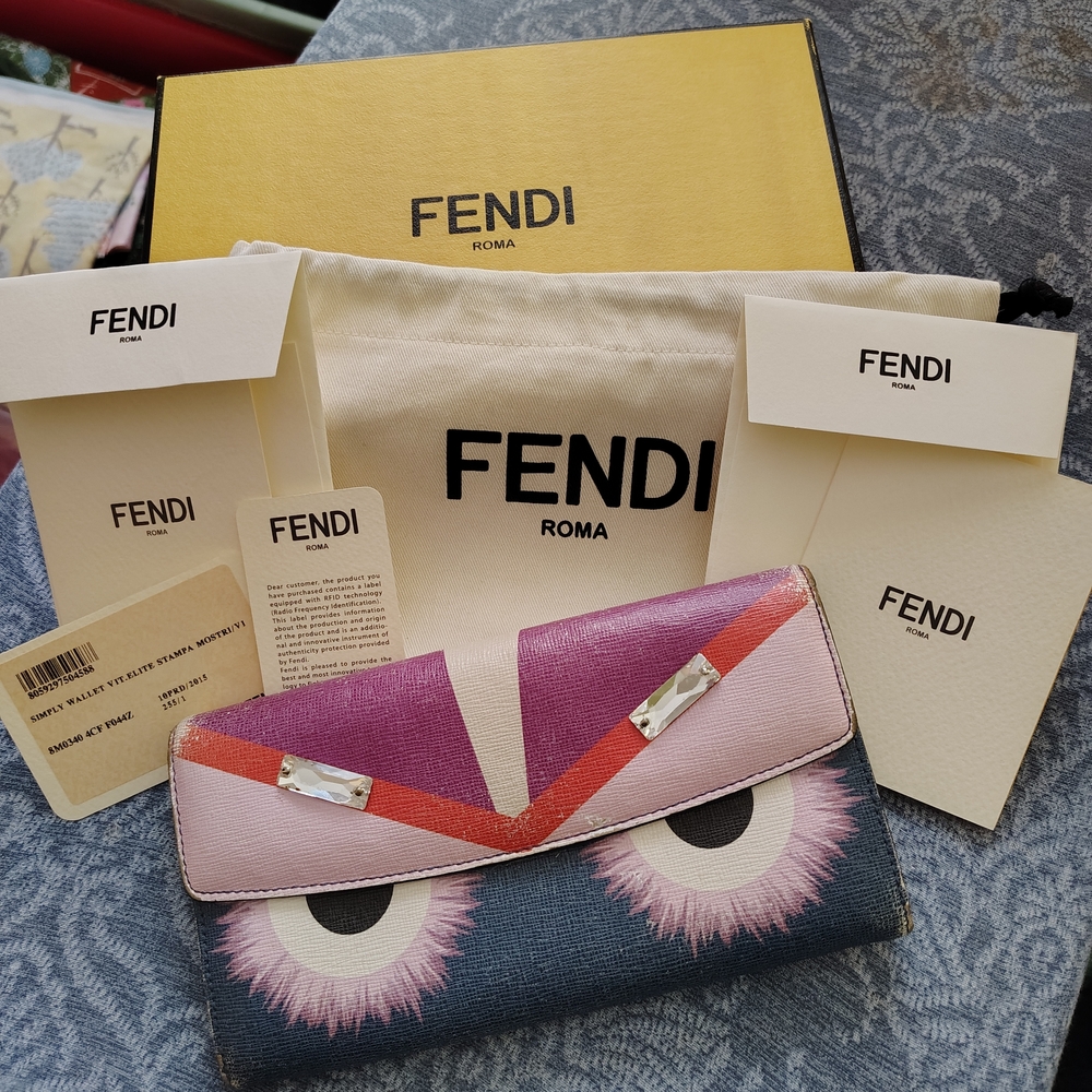 Fendi Monster Eyes Wallet Pink Purple Multicolor FULL INCLUSION AUTHENTIC RARE